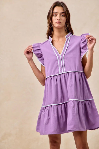 BiBi Gameday Theme Contrast Binding Ruffled Dress - Bitsy Gypsy Boutique