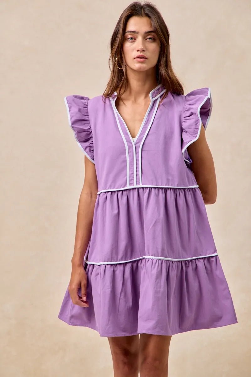 BiBi Gameday Theme Contrast Binding Ruffled Dress - Bitsy Gypsy Boutique
