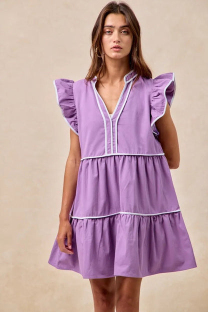 BiBi Gameday Theme Contrast Binding Ruffled Dress - Bitsy Gypsy Boutique