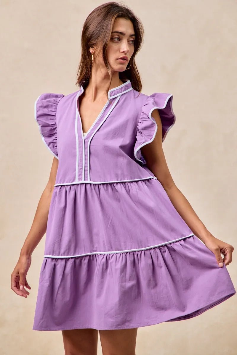 BiBi Gameday Theme Contrast Binding Ruffled Dress - Bitsy Gypsy Boutique