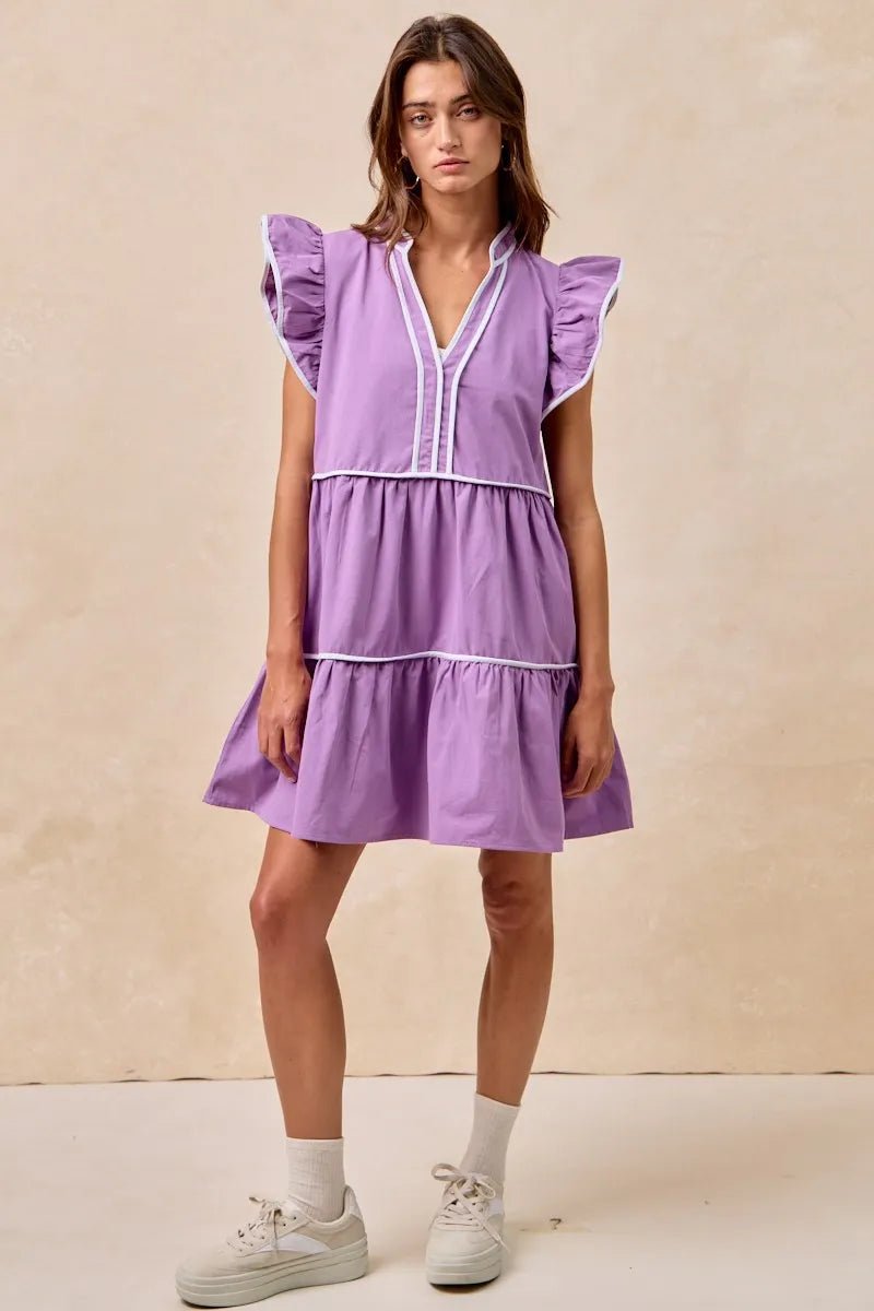 BiBi Gameday Theme Contrast Binding Ruffled Dress - Bitsy Gypsy Boutique