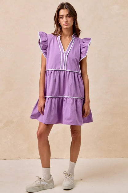 BiBi Gameday Theme Contrast Binding Ruffled Dress - Bitsy Gypsy Boutique