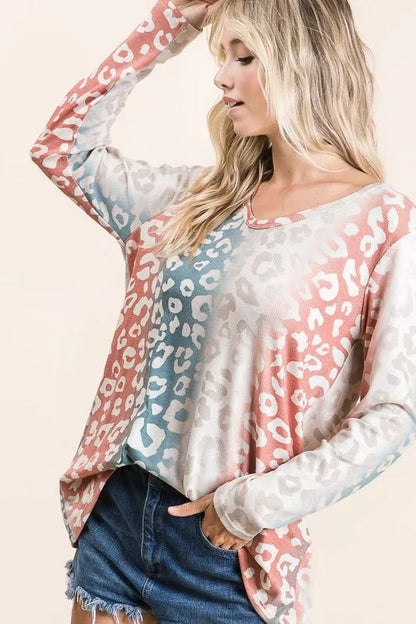 BiBi Gradation Leopard Print Textured Knit Top - Bitsy Gypsy Boutique