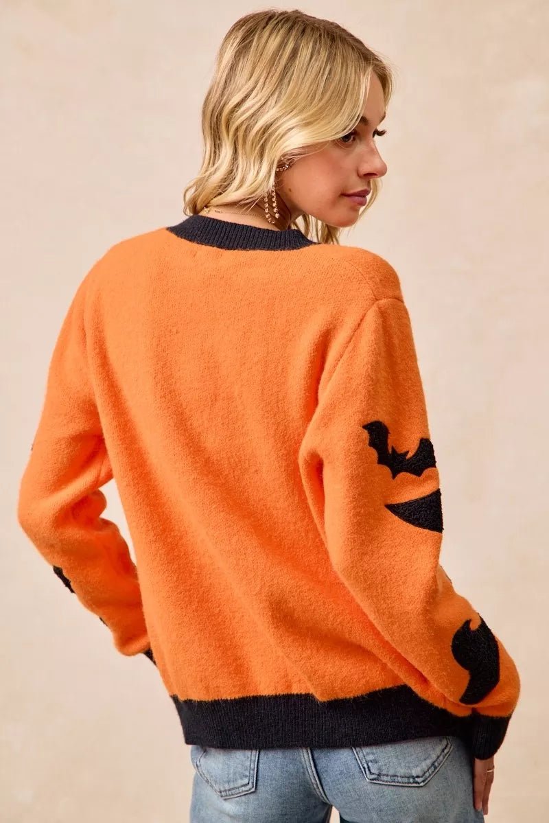 BiBi Halloween Witch Hat Moon Bat Artwork Cardigan - Bitsy Gypsy Boutique