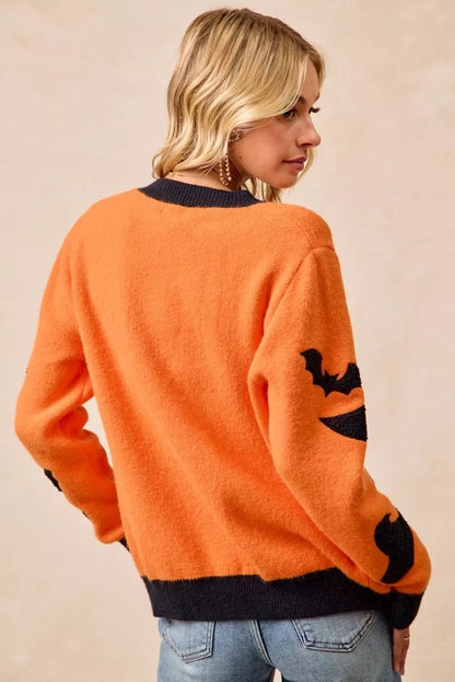 BiBi Halloween Witch Hat Moon Bat Artwork Cardigan - Bitsy Gypsy Boutique