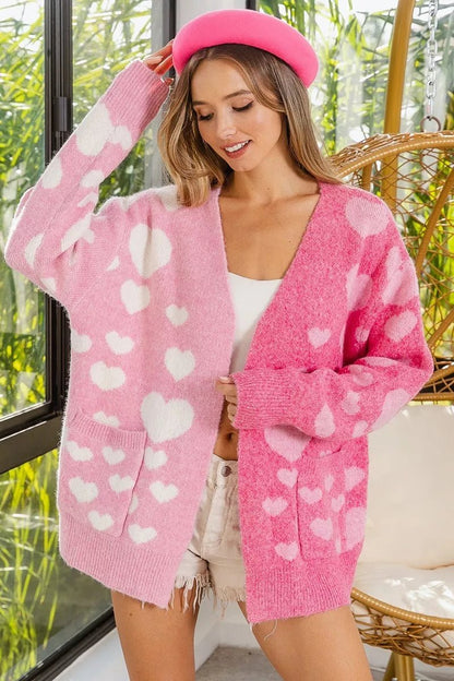 BiBi Heart Color Block V - Beck Knit Cardigan with Pockets - Bitsy Gypsy Boutique