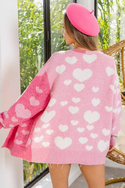 BiBi Heart Color Block V - Beck Knit Cardigan with Pockets - Bitsy Gypsy Boutique