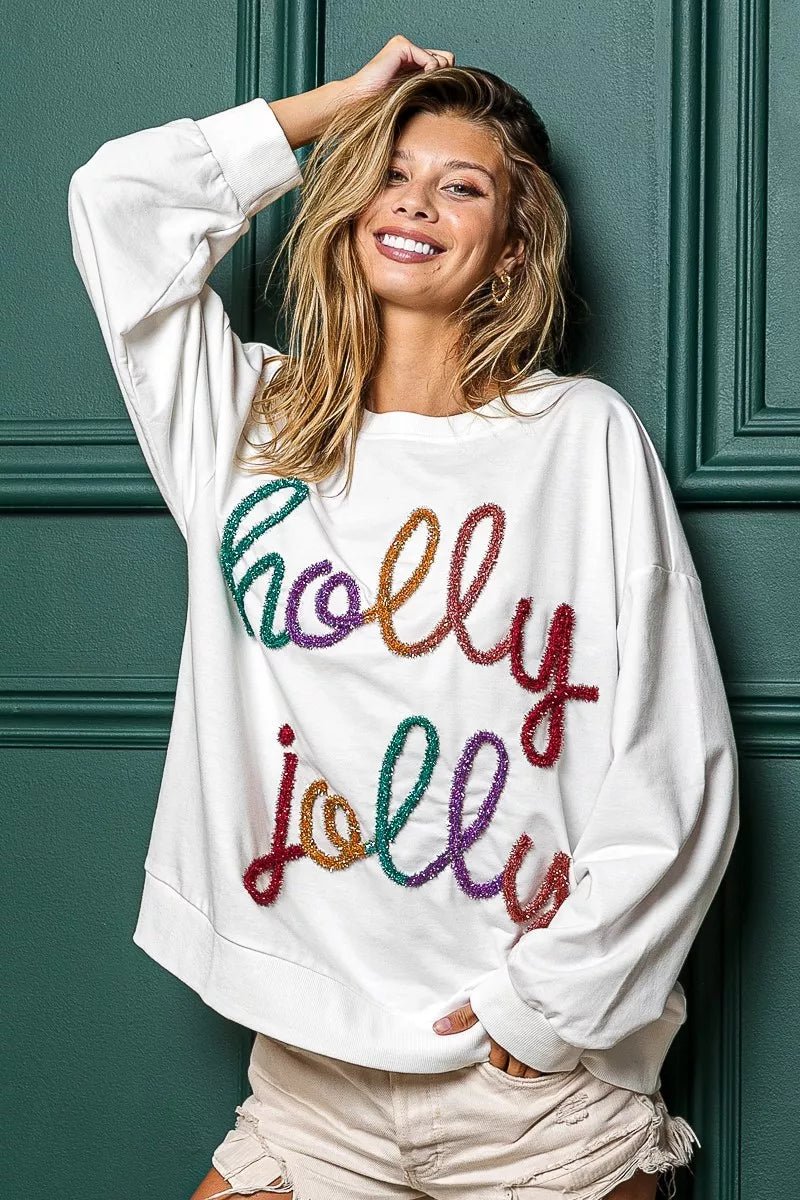 BiBi Holly Jolly Christmas French Terry Sweatshirt - Bitsy Gypsy Boutique