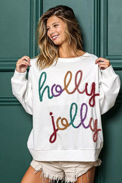 BiBi Holly Jolly Christmas French Terry Sweatshirt - Bitsy Gypsy Boutique
