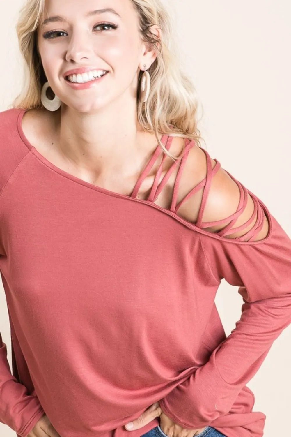 BiBi Jersey Knit One Shoulder Top With Criss Cross - Bitsy Gypsy Boutique