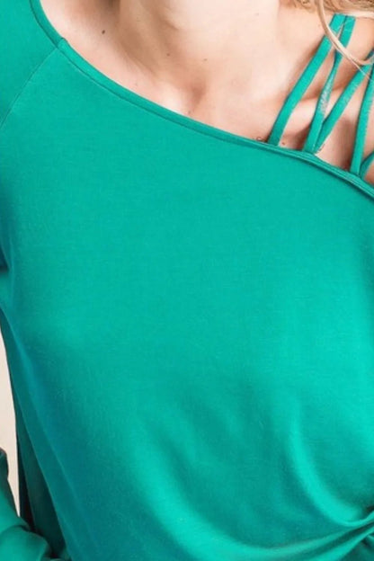 BiBi Jersey Knit One Shoulder Top with Criss Cross - Bitsy Gypsy Boutique