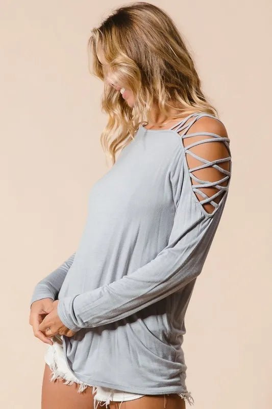 BiBi Jersey Knit One Shoulder Top with Criss Cross - Bitsy Gypsy Boutique