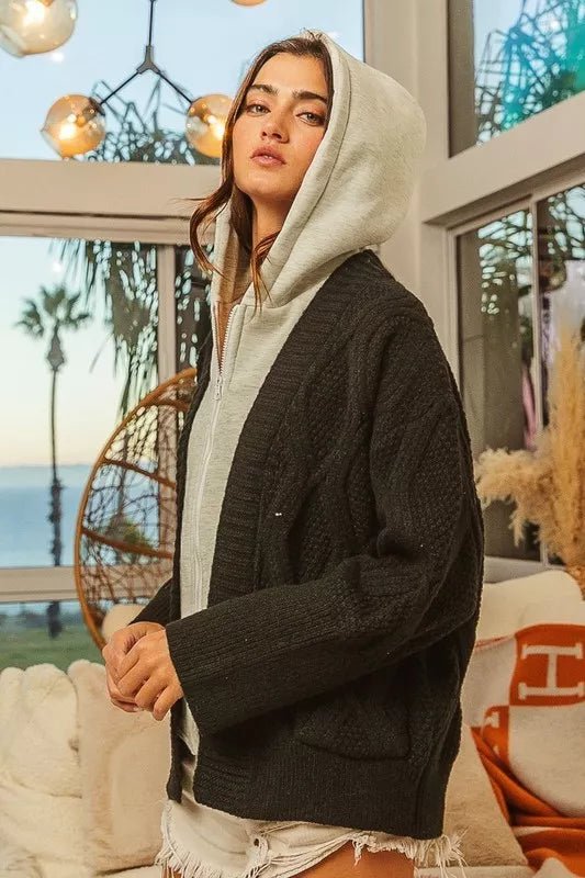 BiBi Knit Hoodie Rhombus Sweater Jacket - Bitsy Gypsy Boutique