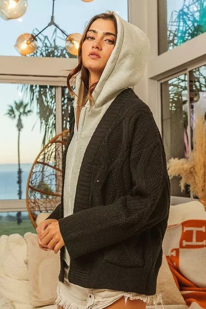 BiBi Knit Hoodie Rhombus Sweater Jacket - Bitsy Gypsy Boutique