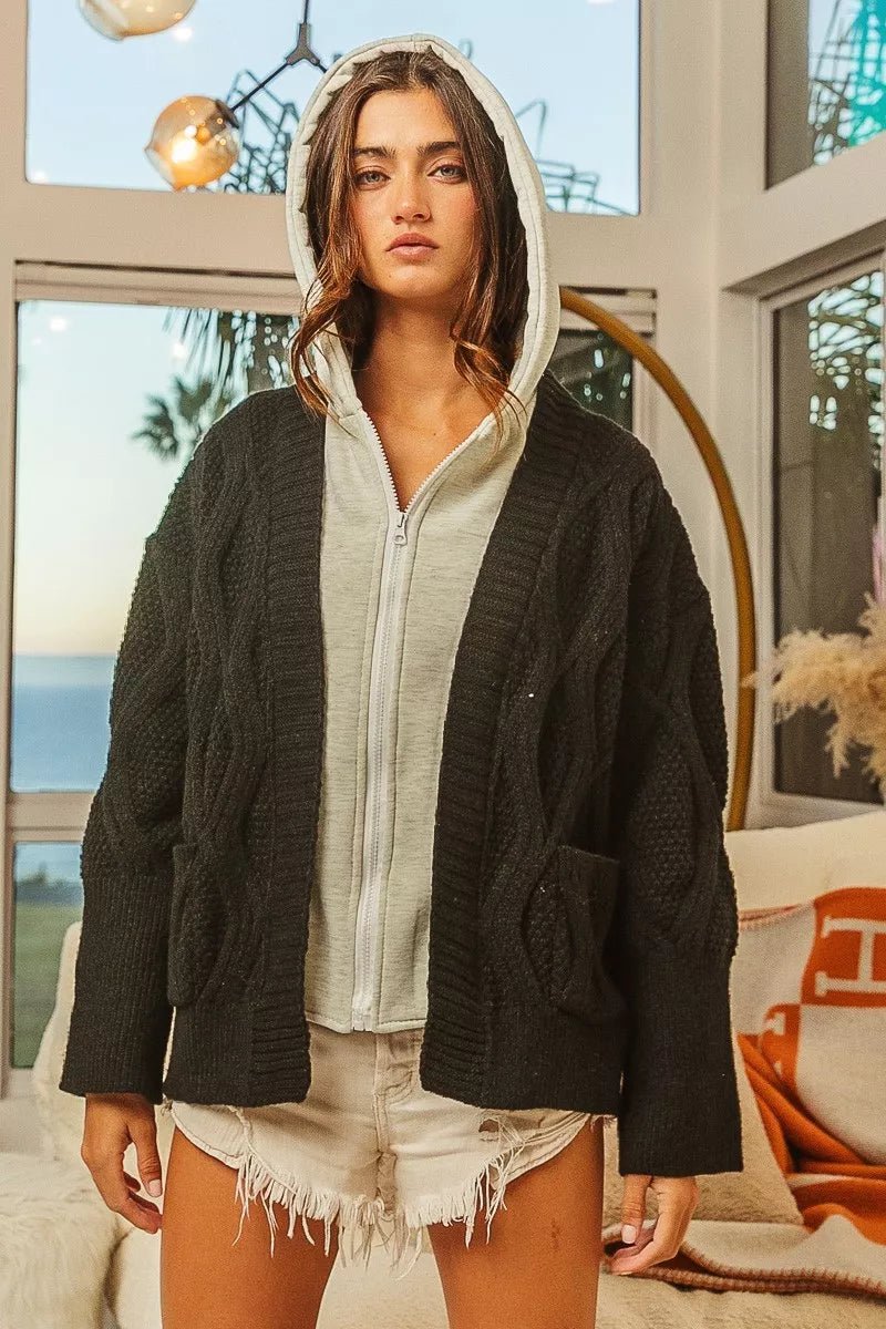 BiBi Knit Hoodie Rhombus Sweater Jacket - Bitsy Gypsy Boutique