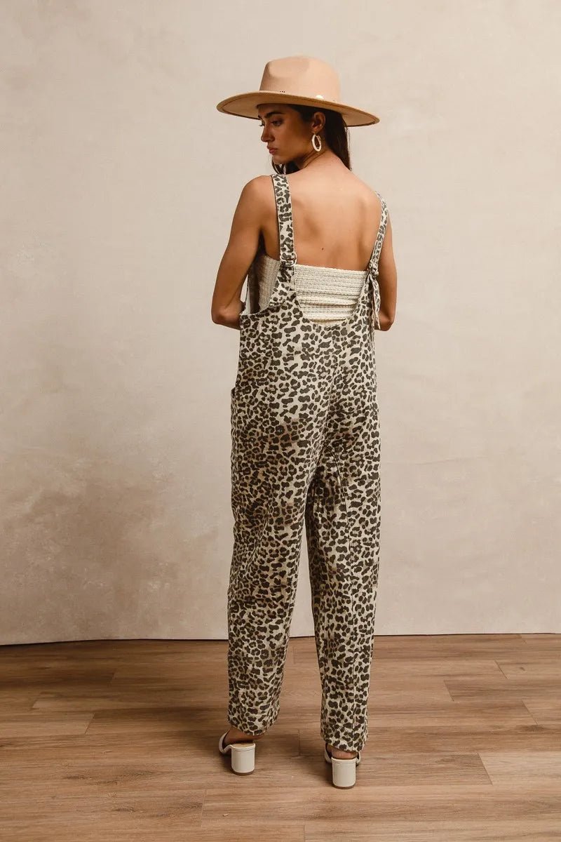 BiBi Leopard Print Adjustable Strap U Neck Jumpsuit - Bitsy Gypsy Boutique