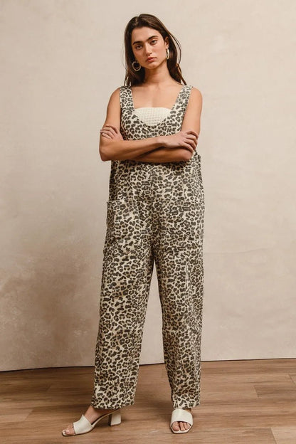 BiBi Leopard Print Adjustable Strap U Neck Jumpsuit - Bitsy Gypsy Boutique