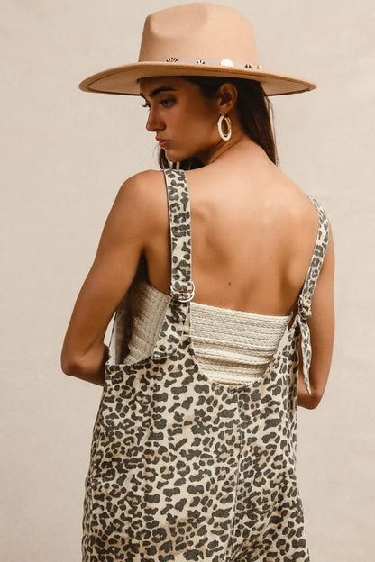 BiBi Leopard Print Adjustable Strap U Neck Jumpsuit - Bitsy Gypsy Boutique