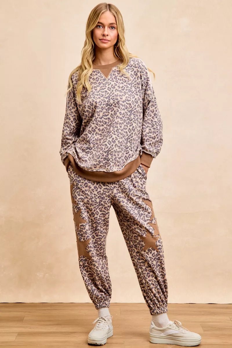 BiBi Leopard Printed French Terry Sweatshirt - Bitsy Gypsy Boutique