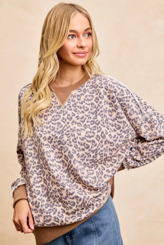 BiBi Leopard Printed French Terry Sweatshirt - Bitsy Gypsy Boutique