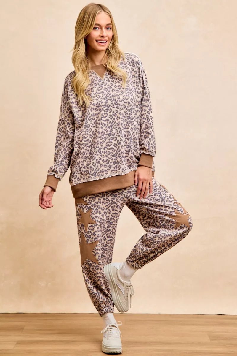 BiBi Leopard Printed French Terry Sweatshirt - Bitsy Gypsy Boutique