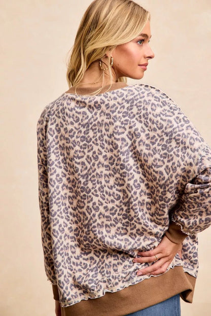 BiBi Leopard Printed French Terry Sweatshirt - Bitsy Gypsy Boutique
