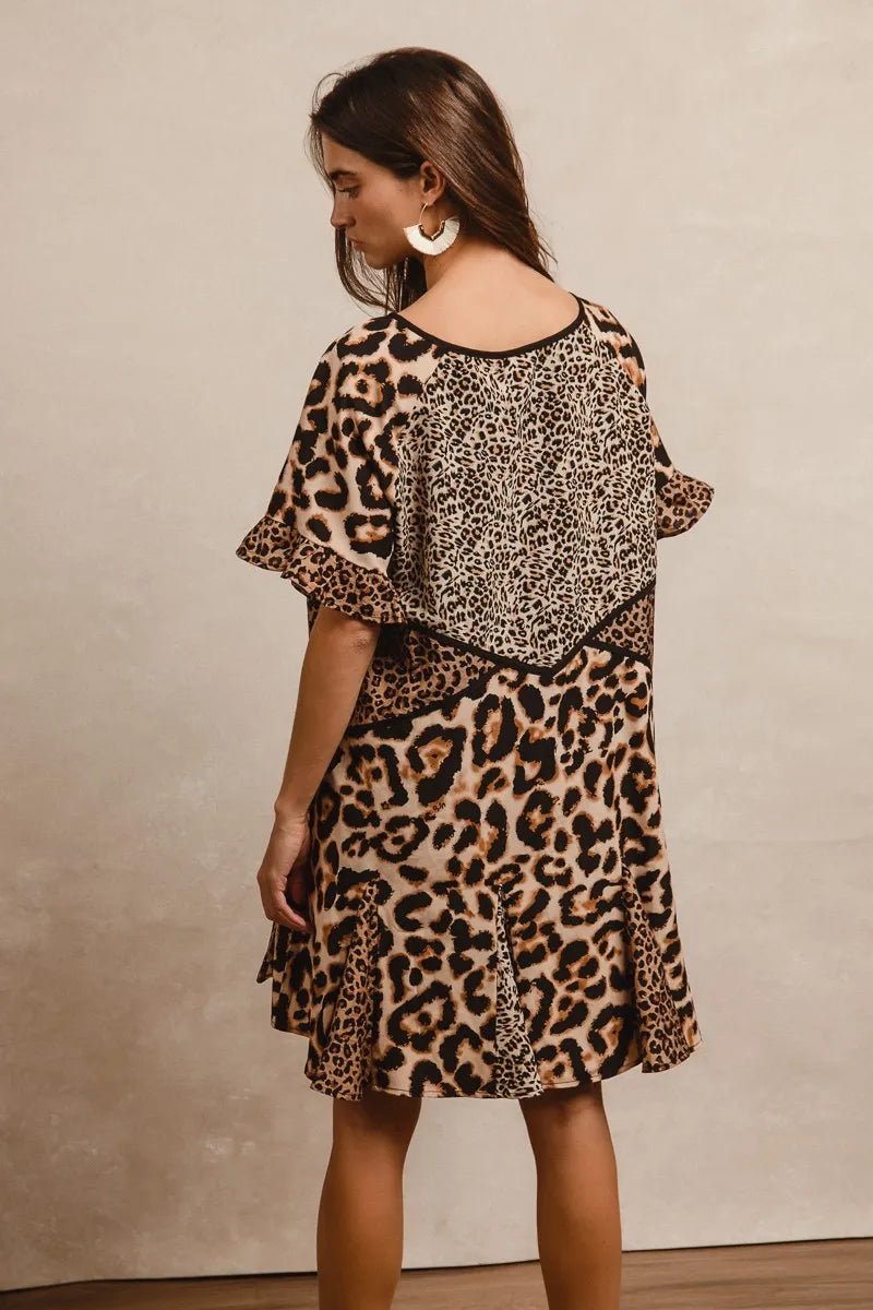 BiBi Leopard Prints Mix and Match Short Sleeves Dress - Bitsy Gypsy Boutique