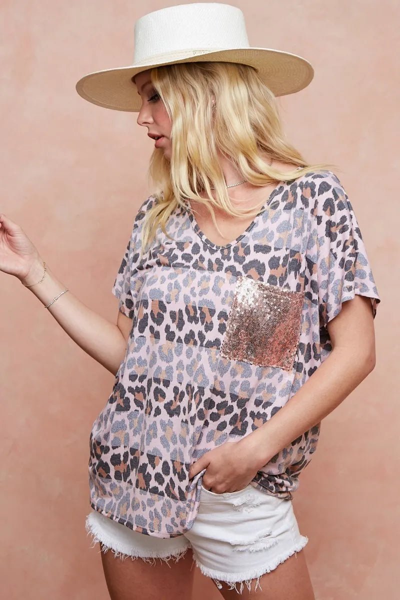BiBi Leopard Stripe Printed Jersey T-Shirt - Bitsy Gypsy Boutique