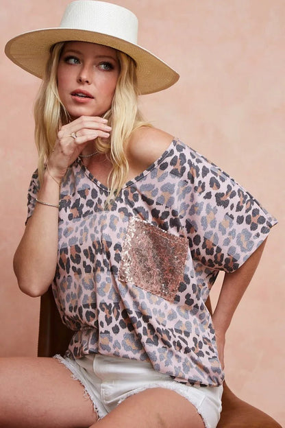 BiBi Leopard Stripe Printed Jersey T-Shirt - Bitsy Gypsy Boutique