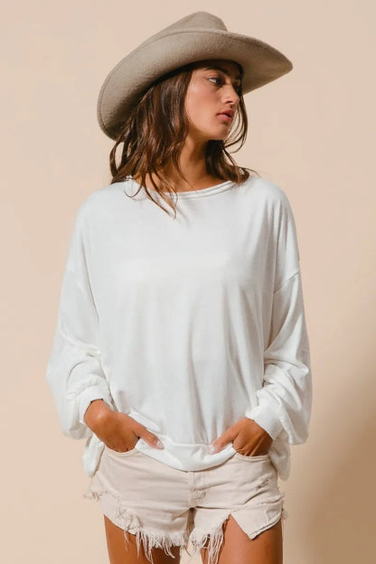 BiBi Loop Terry Pull Over With Cut Edge Band - Bitsy Gypsy Boutique