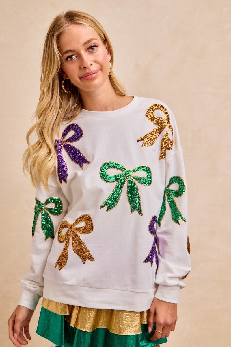BiBi Mardi Gras Sequin Bow Top - Bitsy Gypsy Boutique