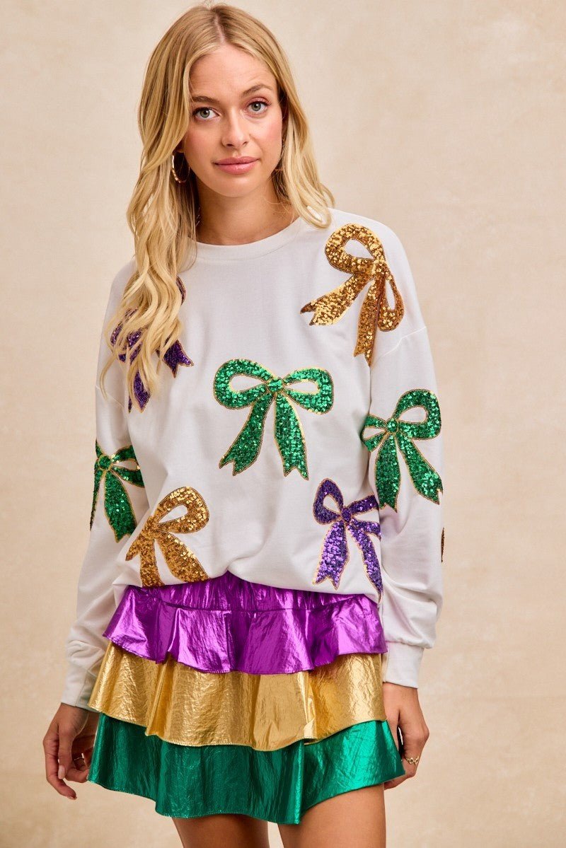 BiBi Mardi Gras Sequin Bow Top - Bitsy Gypsy Boutique