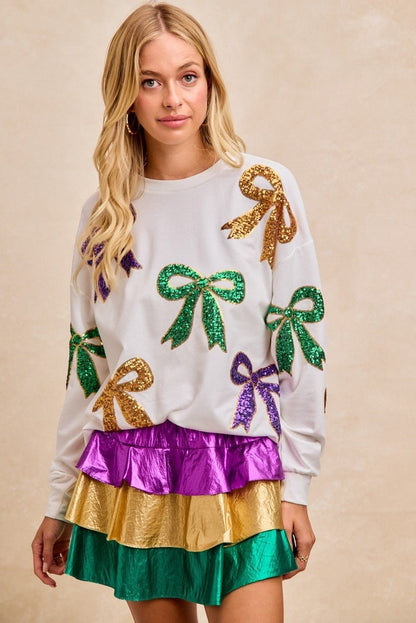 BiBi Mardi Gras Sequin Bow Top - Bitsy Gypsy Boutique