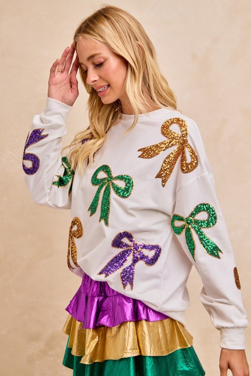 BiBi Mardi Gras Sequin Bow Top - Bitsy Gypsy Boutique
