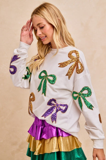 BiBi Mardi Gras Sequin Bow Top - Bitsy Gypsy Boutique