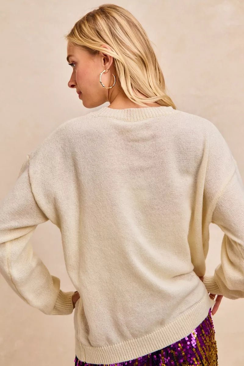 BiBi Mardi Gras Sequin Lattering Knit Top - Bitsy Gypsy Boutique