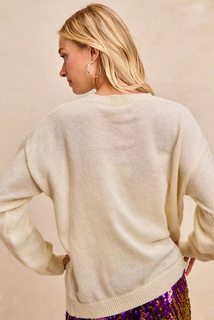 BiBi Mardi Gras Sequin Lattering Knit Top - Bitsy Gypsy Boutique