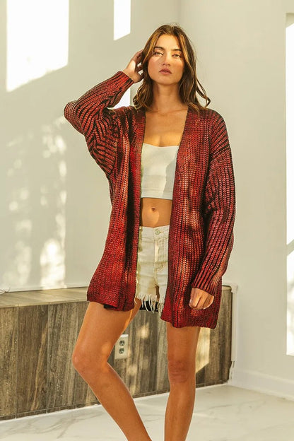 BiBi Metallic Knit V - neck Open Sweater Cardigan - Bitsy Gypsy Boutique
