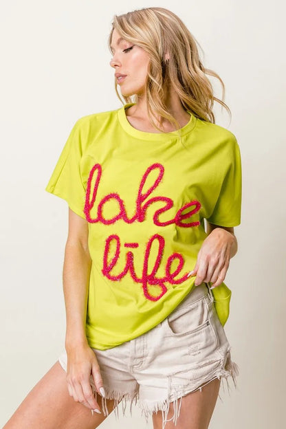 BiBi Metallic Letter Short Dolman Sleeve Top - Bitsy Gypsy Boutique