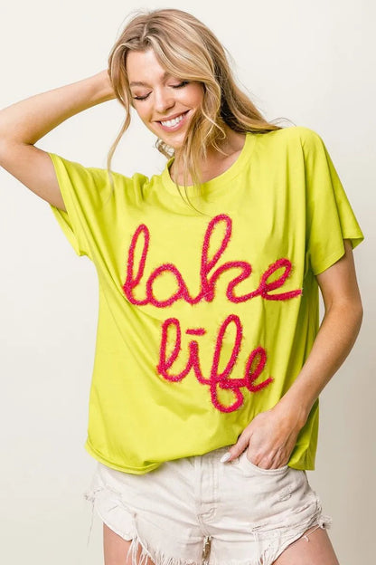 BiBi Metallic Letter Short Dolman Sleeve Top - Bitsy Gypsy Boutique