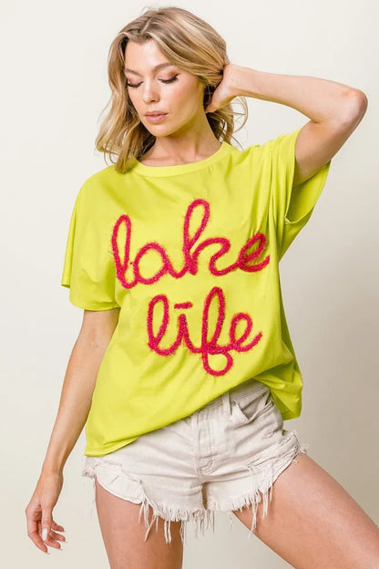 BiBi Metallic Letter Short Dolman Sleeve Top - Bitsy Gypsy Boutique