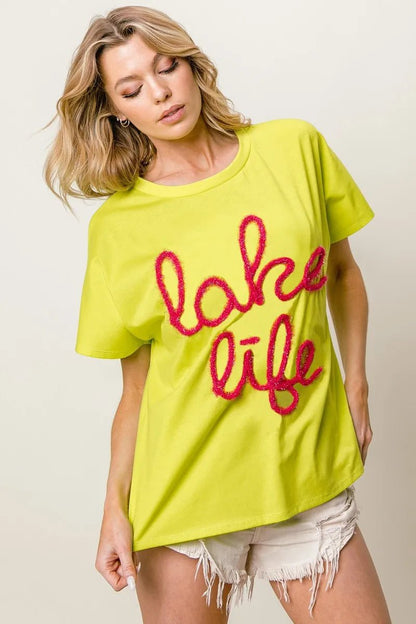 BiBi Metallic Letter Short Dolman Sleeve Top - Bitsy Gypsy Boutique