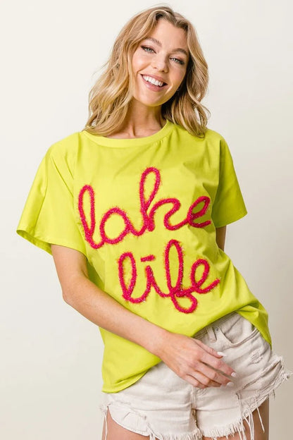 BiBi Metallic Letter Short Dolman Sleeve Top - Bitsy Gypsy Boutique