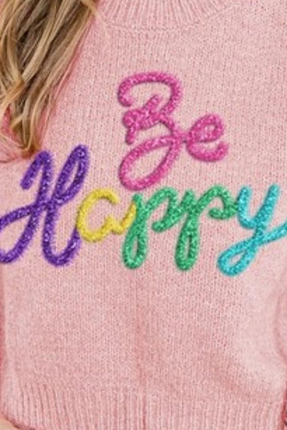 BiBi Metallic Letter Short Puff Sleeve Hairy Sweater - Bitsy Gypsy Boutique