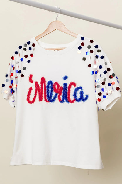 BiBi Metallic Letter Spangle Raglan Puff Sleeve Top - Bitsy Gypsy Boutique