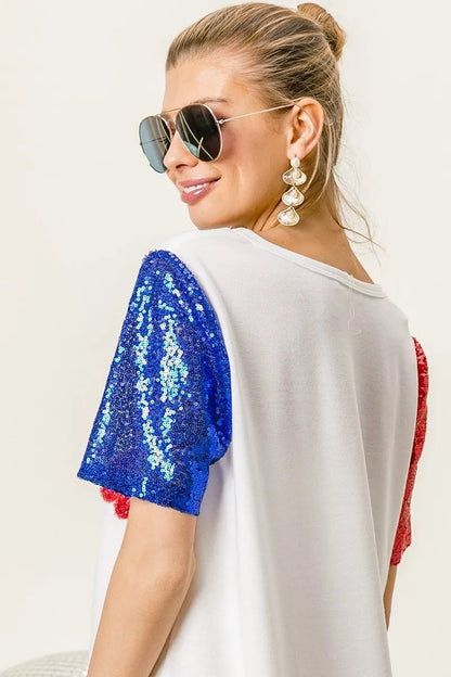 BiBi Metallic Letter V - neck Sequin Sleeves Top - Bitsy Gypsy Boutique