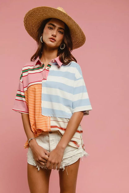 BiBi Mix And Match Stripe Color Block Shirt - Bitsy Gypsy Boutique