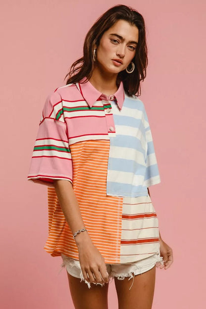 BiBi Mix And Match Stripe Color Block Shirt - Bitsy Gypsy Boutique