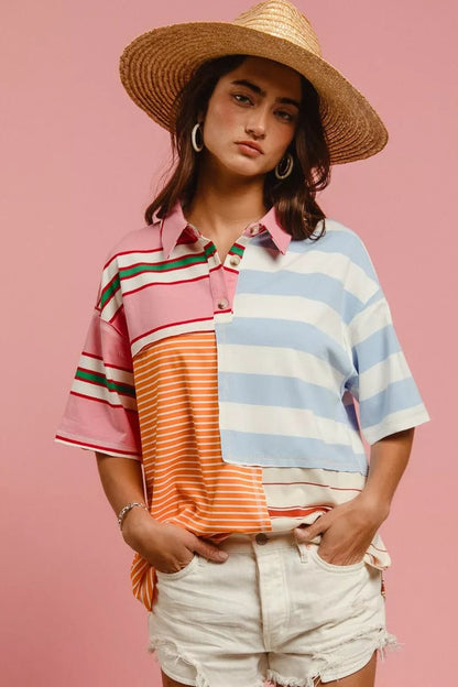 BiBi Mix And Match Stripe Color Block Shirt - Bitsy Gypsy Boutique