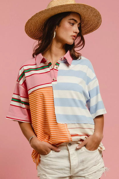 BiBi Mix And Match Stripe Color Block Shirt - Bitsy Gypsy Boutique